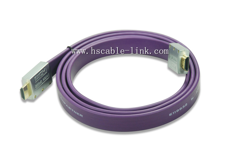 High Speed Golden Metal Shell Flat HDMI Cable with Ethernet